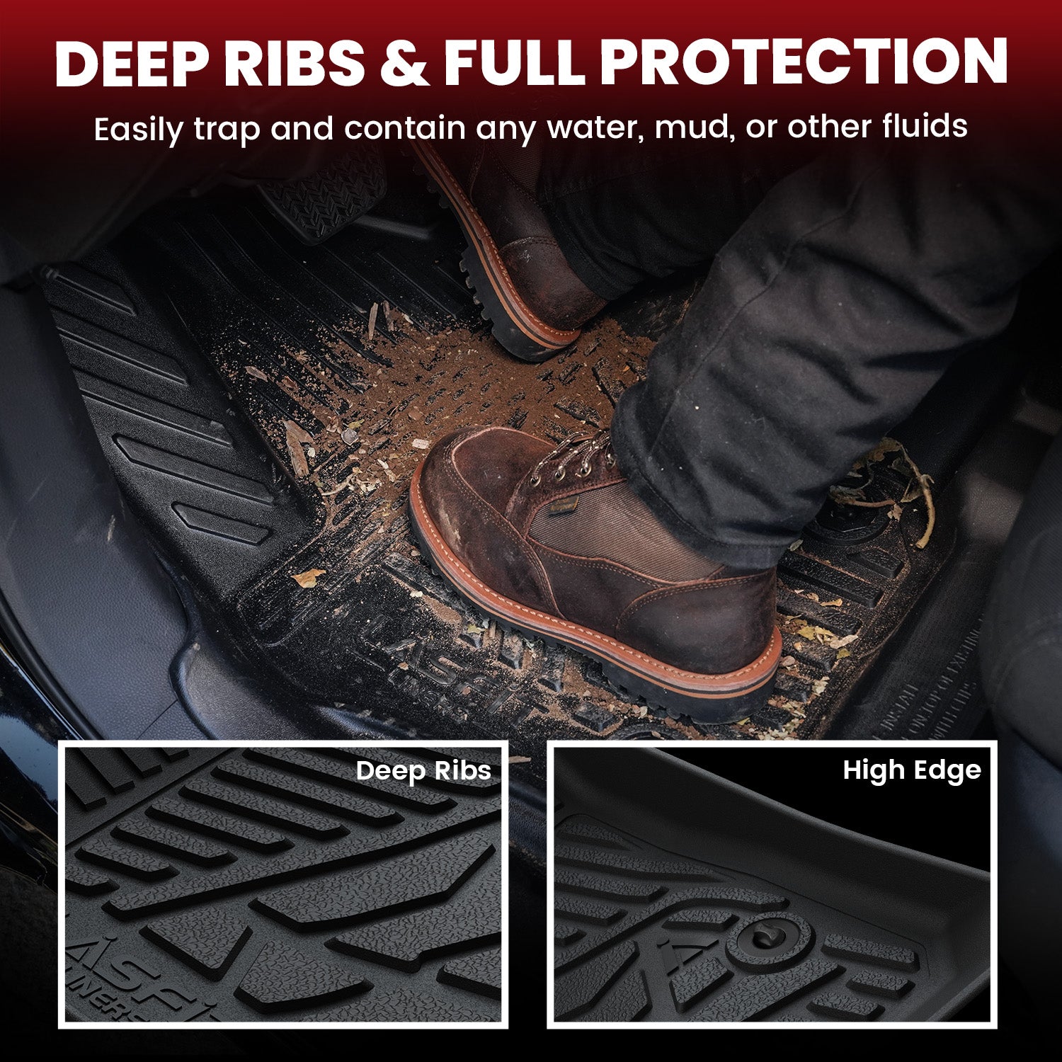 Fit for 2012-2016 Ford F-250 F-350 F-450 F-550 Super Duty TPE Floor Mats, Fit Crew Cab with Carpet Floor, without 4*4 Shifter - Image 3