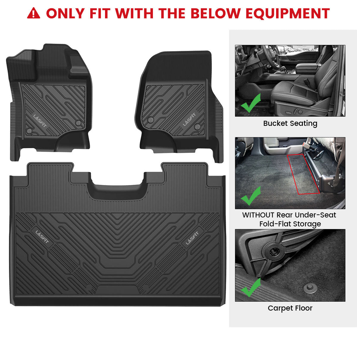 Fit for 2015-2026 Ford F-150 & 22-26 Lightning Models Floor Mats, Fit Carpet Floor & 1st Row Bucket Seat