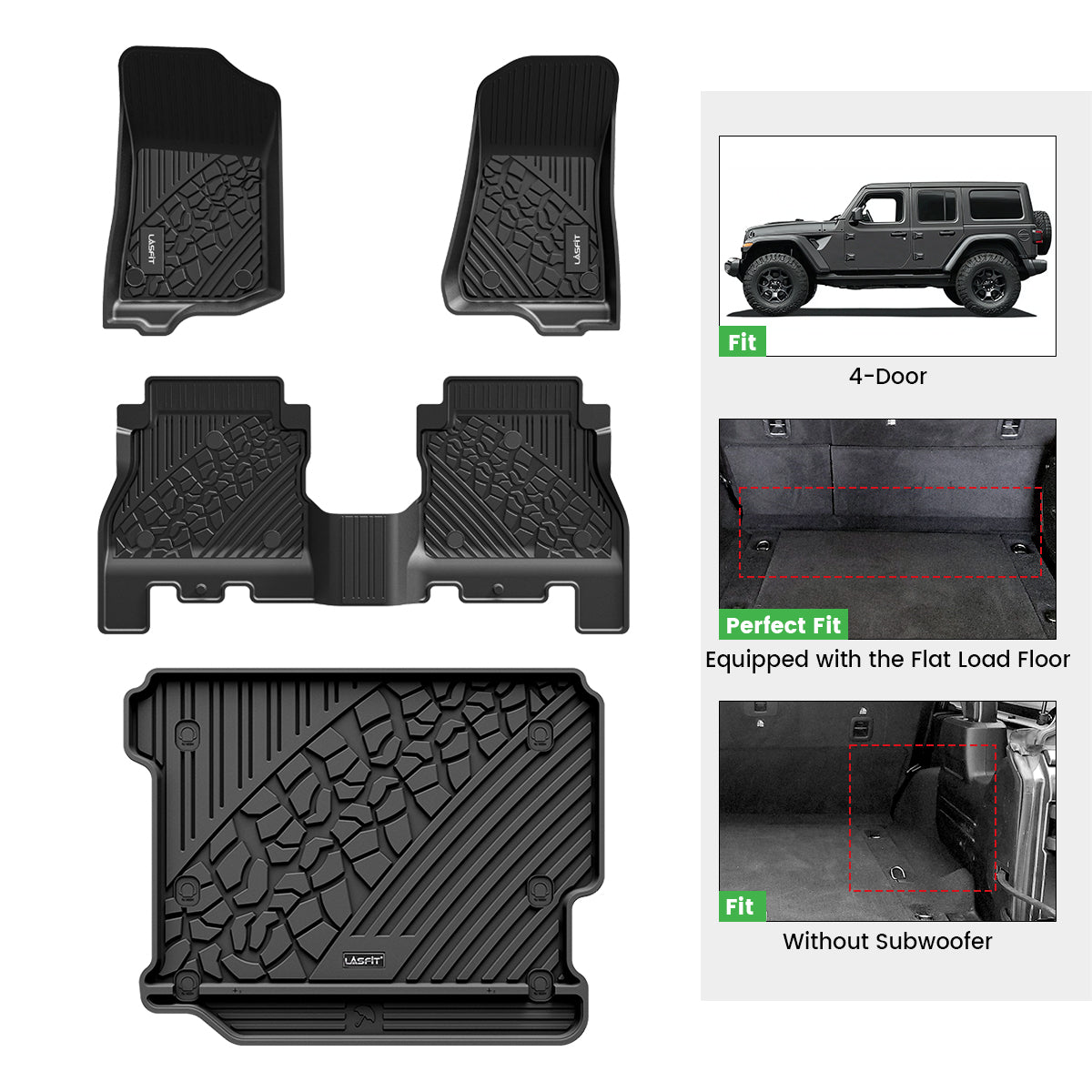 Fit for 2018-2026 Jeep Wrangler JL Floor Mats or Cargo Mat, Fit 4-Door Only(Don't fit 4xe) - Image 2