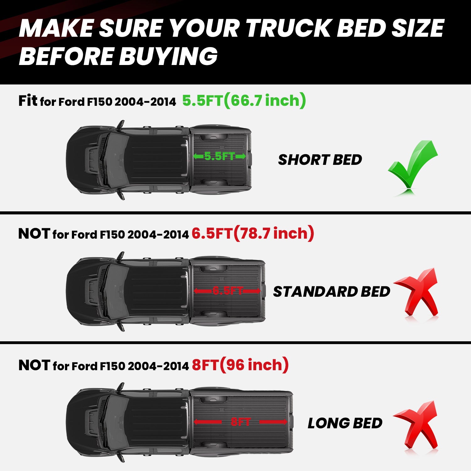 Fit for 2004-2014 Ford F-150 5.5' Bed Heavy Duty Truck Bed Mats, Not Fit Drop-in liners - Image 2