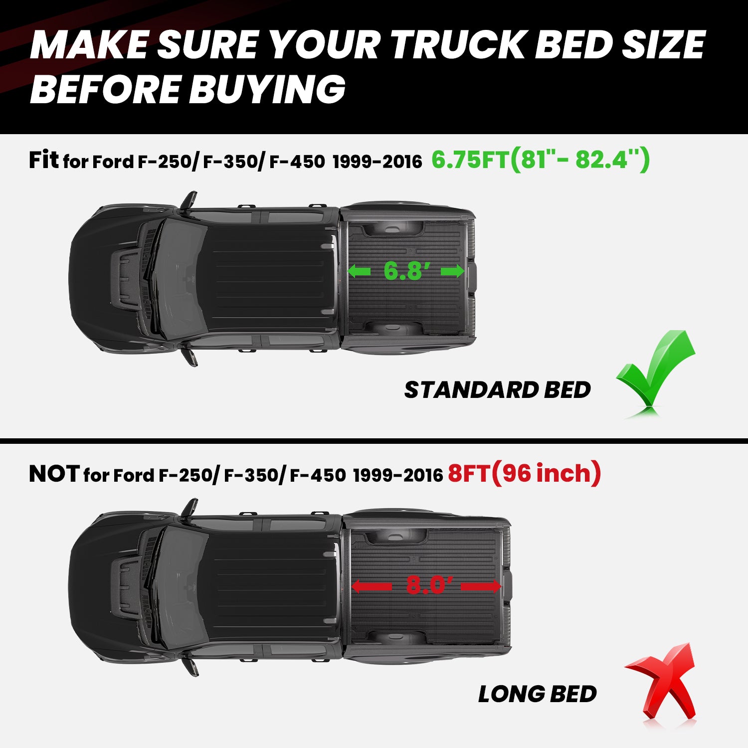 Fit for 2009-2016 Ford F-250 F-350 F-450 6.75FT(81") Heavy Duty Truck Bed Mat, Not Fit Drop-in liners - Image 2