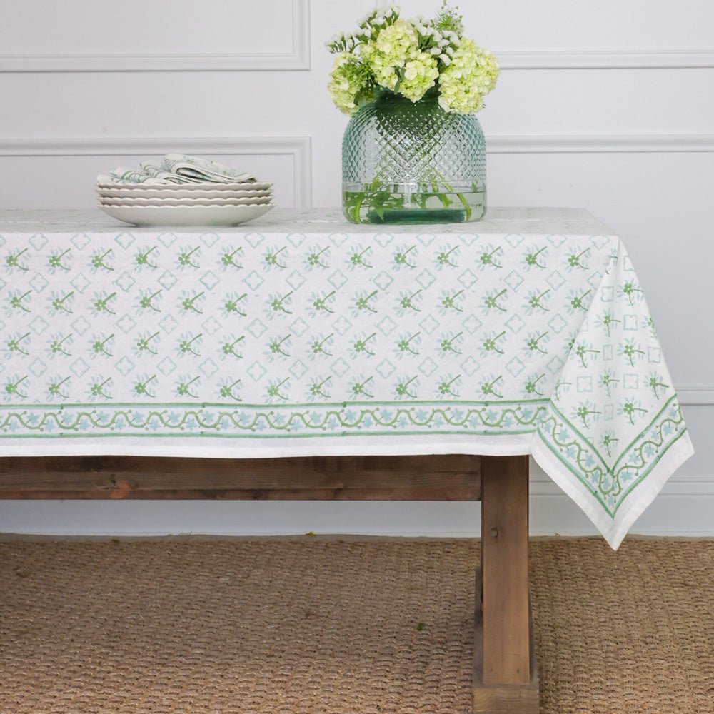 India Hicks Home Cuban Flower Palladian Blue & Soft Sage Tablecloth