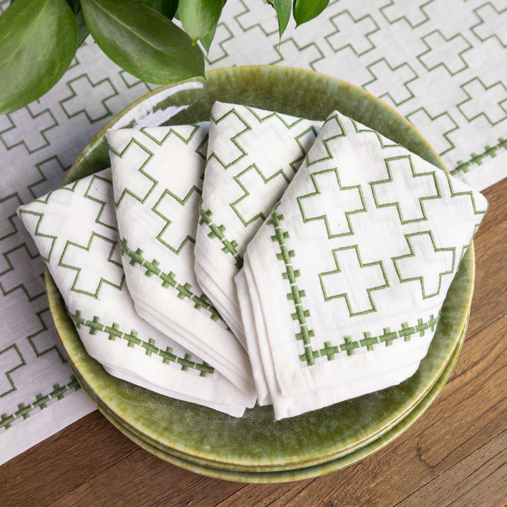 India Hicks Home Embroidered Grand Cross Soft Sage Napkin | Set of 4 - Image 2