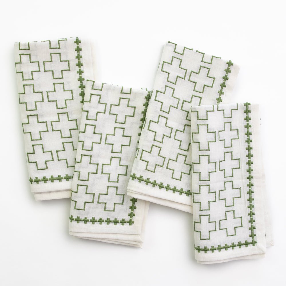 India Hicks Home Embroidered Grand Cross Soft Sage Napkin | Set of 4 - Image 5