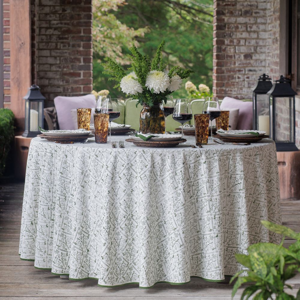 India Hicks Home Sea Ferns & Domino Hunter Green Tablecloth - Image 2