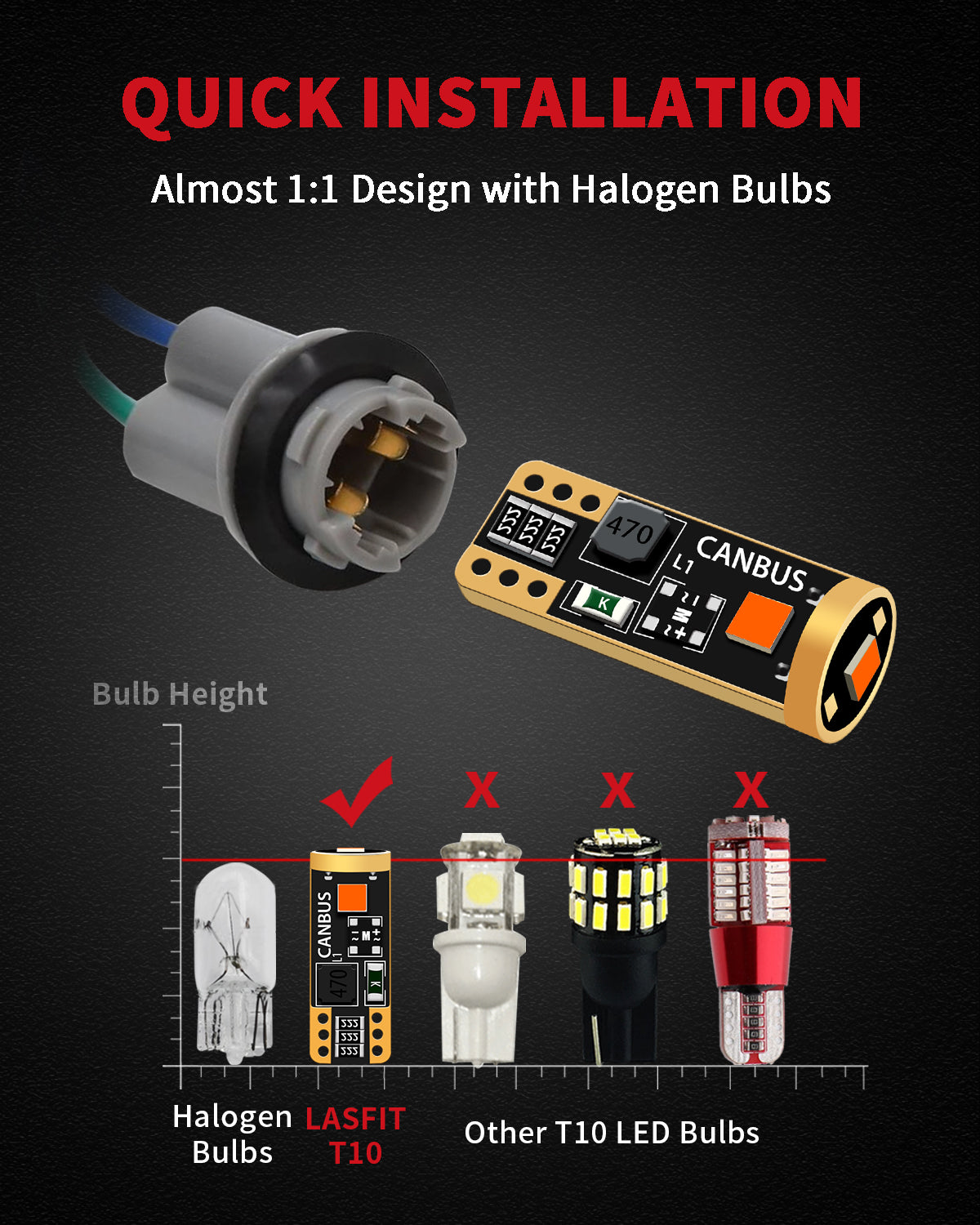 168 194 2825 T10 CANBUS Error Free LED Side Marker Lights Dome Map Bulbs | Amber, 2 Bulbs - Image 3