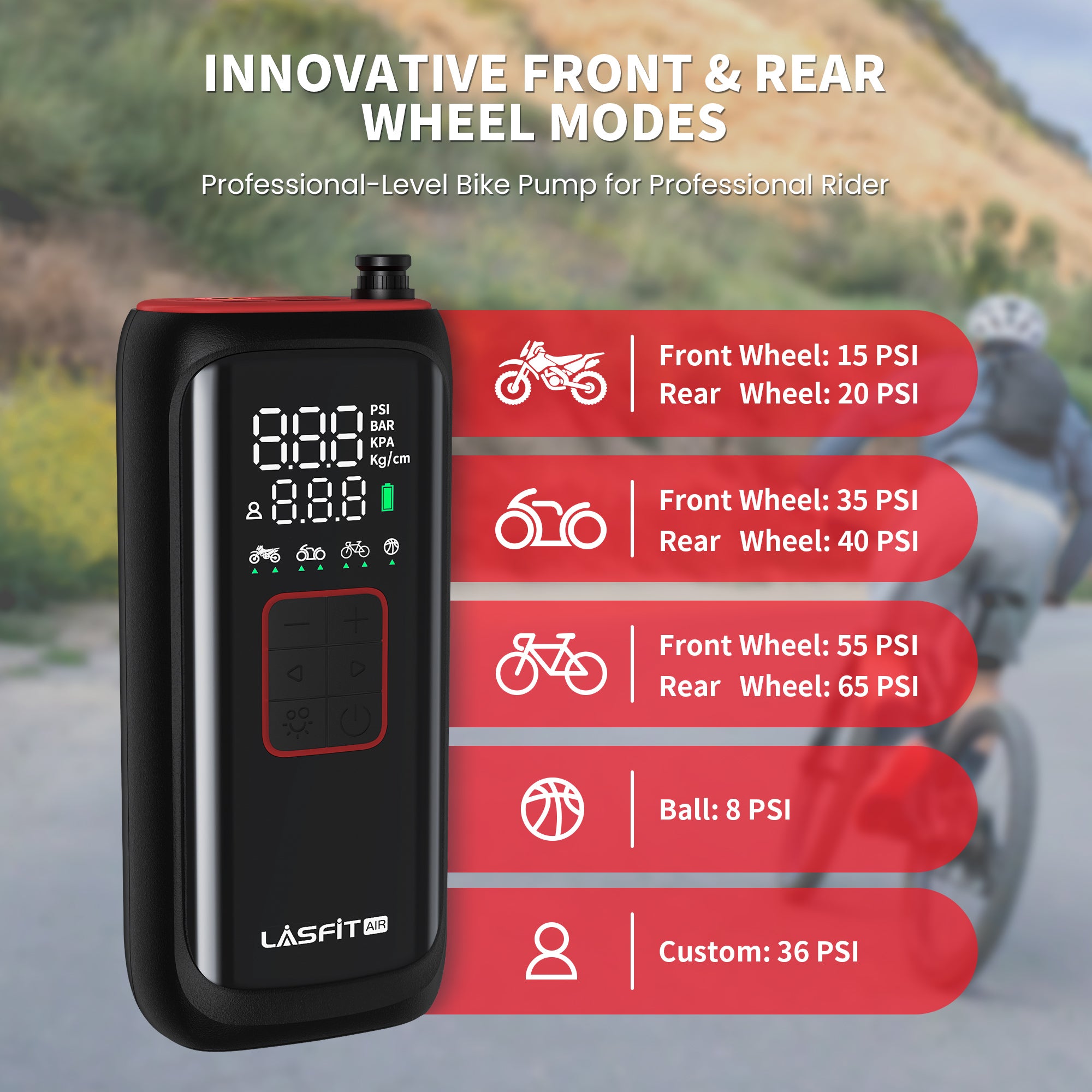 LASFIT AIR Portable Cordless Tire Inflator Air Compressor Pump for Bike Bicycle Motorcycle Ball - Image 4
