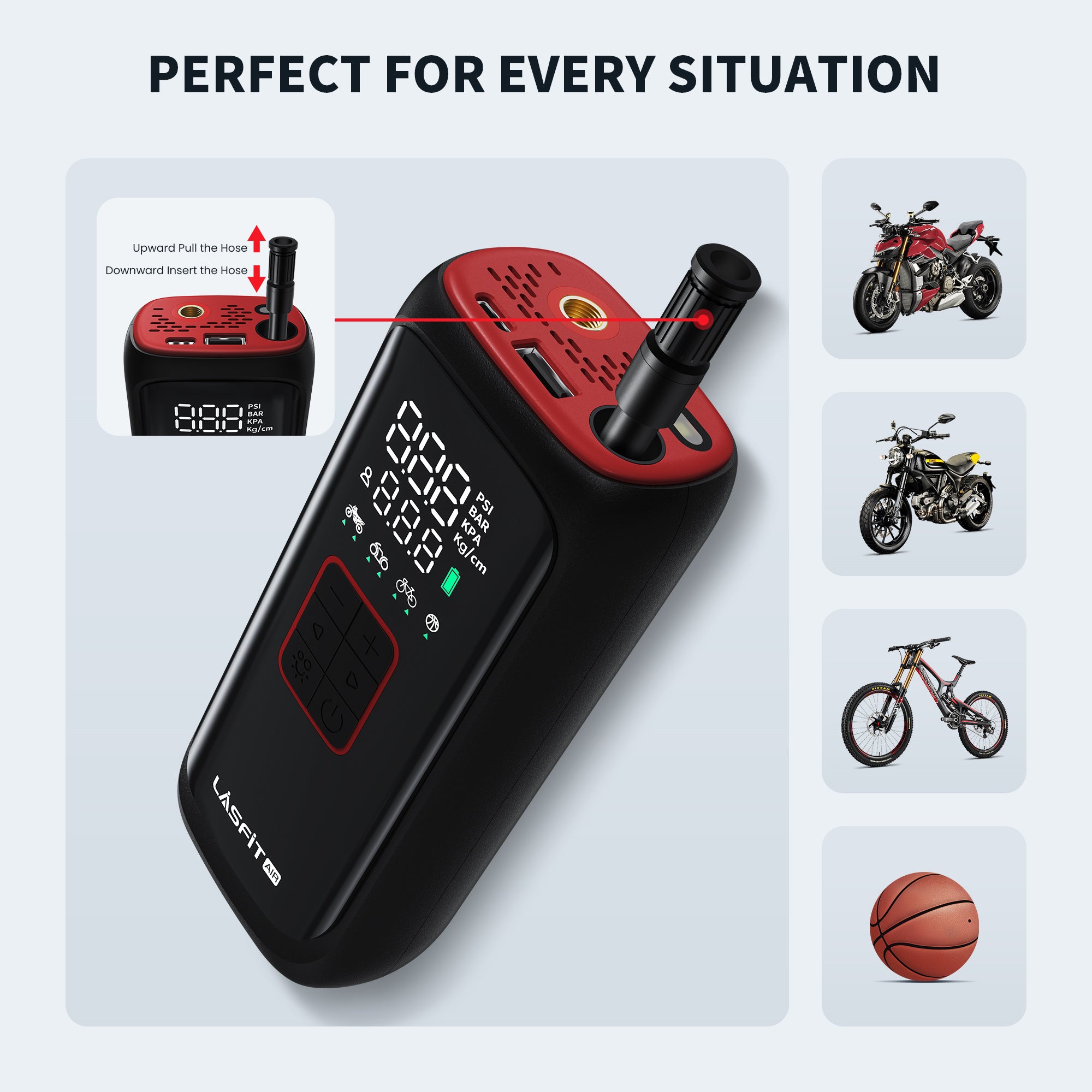 LASFIT AIR Portable Cordless Tire Inflator Air Compressor Pump for Bike Bicycle Motorcycle Ball - Image 5