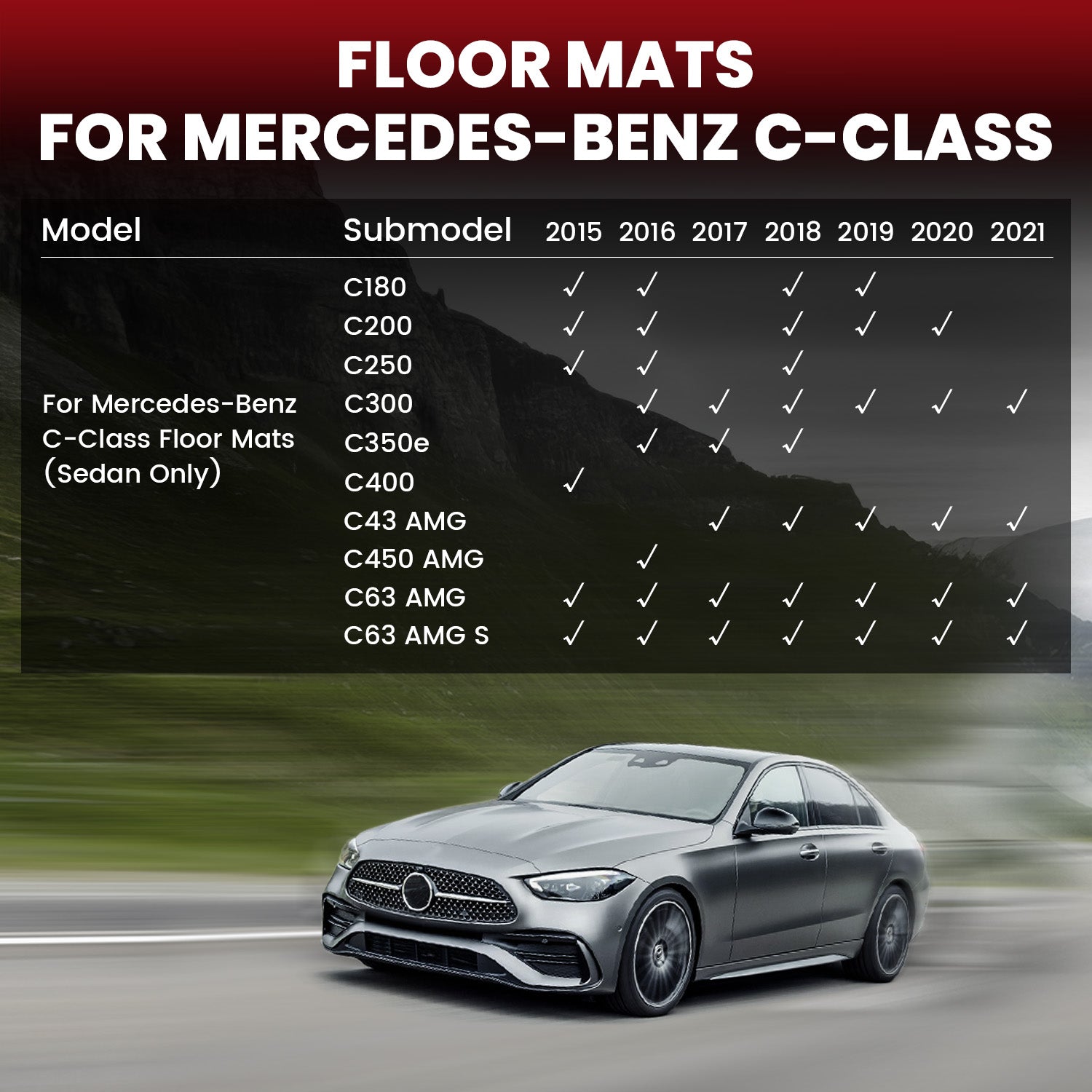 Fit for 2015-2021 Mercedes-Benz C-Class Floor Mats, Fit Sedan ONLY - Image 2