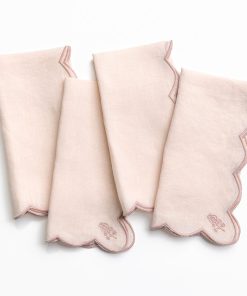 Scalloped Buti White Swan Pink Linen Napkin | Set of 4