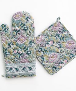 Pomegranate Garden Teal & Lilac Oven Mitt Set