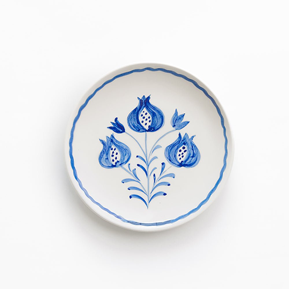 Pomegranate Trio Sketch Cobalt Blue Appetizer Plate | Set of 4
