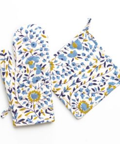 Starflower Blue & Ochre Oven Mitt Set