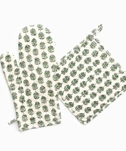 Elise Green Oven Mitt Set