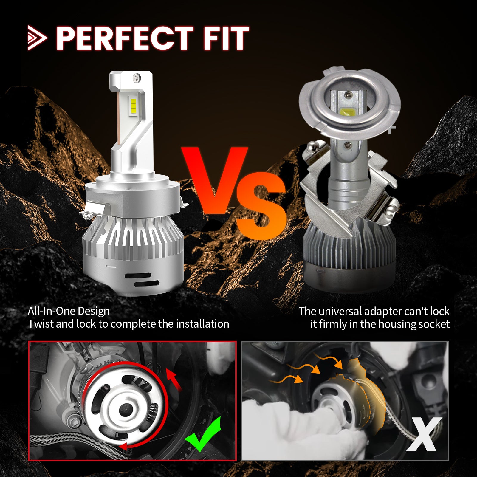 Custom H7 LED Bulbs Fit for Mercedes Benz Volkswagen Tiguan with Retainer Adapter Plug n Play | 2 Bulbs - Image 4