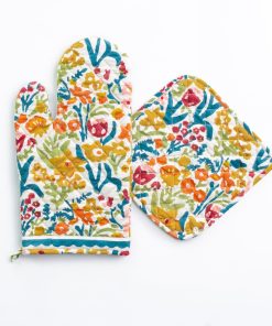 Teal Garden Oven Mitt Set