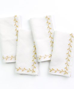 Twig & Bud Mustard Embroidered Linen Napkin | Set of 4
