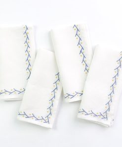 Twig & Dot Navy & Yellow Embroidered Linen Napkin | Set of 4
