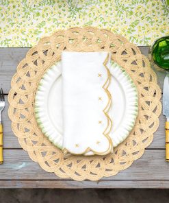 Scalloped Knot Goldenrod Embroidered Linen Napkin | Set of 4