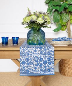Cactus Flower Blue Table Runner