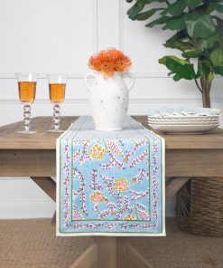 Climbing Dahlia Sky Blue Table Runner