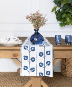 Pomegranate Crewel Blue Table Runner