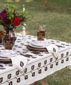 Pomegranate Crewel Brown Tablecloth