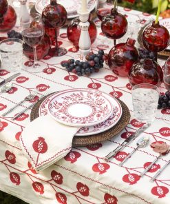 Pomegranate Crewel Burgundy Tablecloth