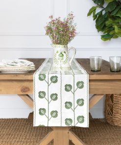Pomegranate Crewel Green Table Runner