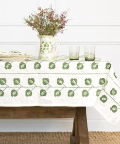 Pomegranate Crewel Green Tablecloth