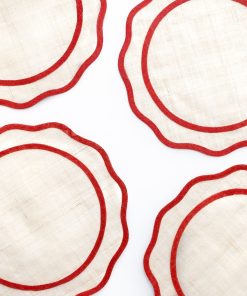 Deep Red Scalloped Woven Placemat | Set of 4
