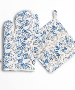 Gardenia Vine Azure Oven Mitt Set
