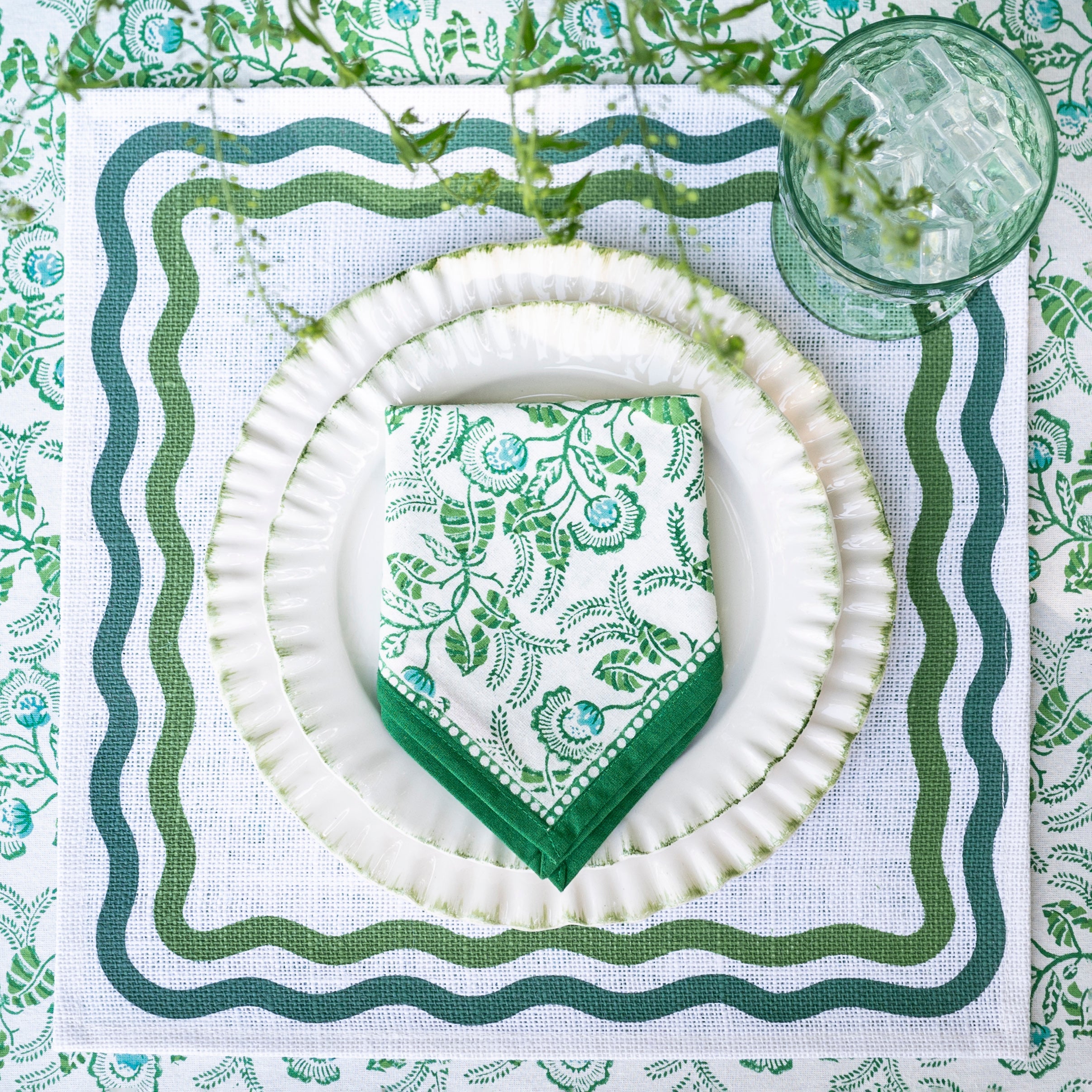 Green Square Wave Placemat | Set of 4