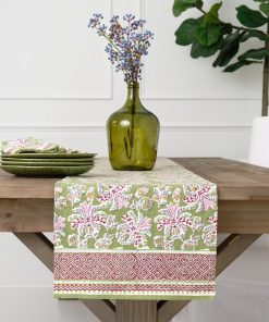 Grecian Palm Fern & Magenta Table Runner