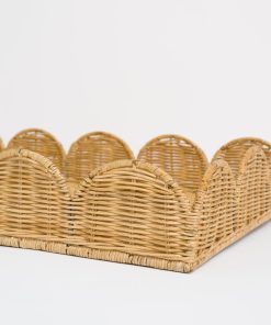 Natural Wicker Scalloped Rectangle Tray
