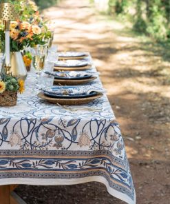 Peacock & Poms Blue Tablecloth