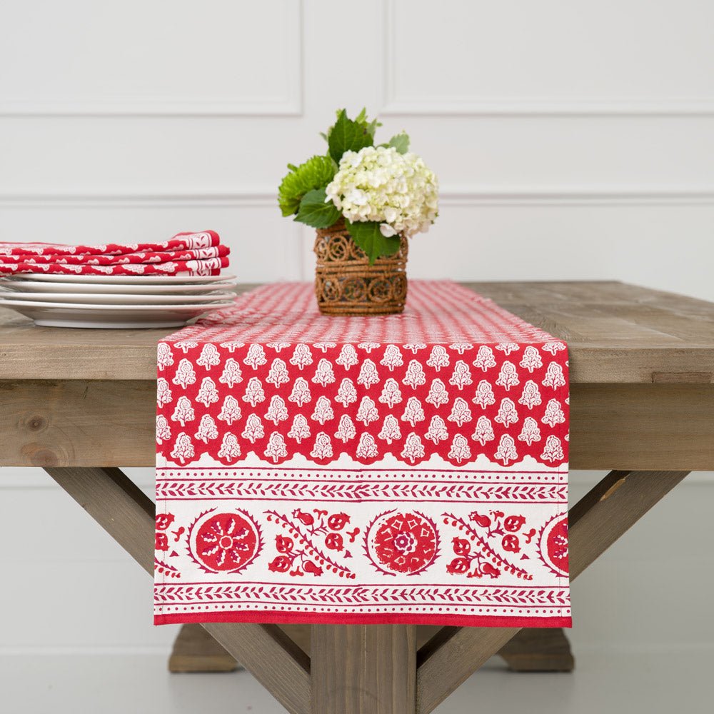 Pom Buti Red Table Runner