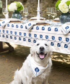 Pomegranate Crewel Blue Tablecloth
