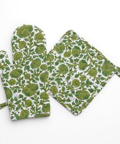 Jade Blossom Oven Mitt Set
