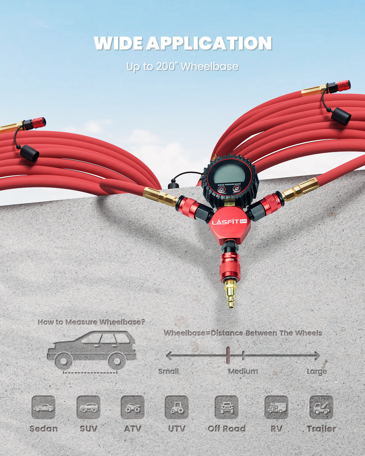 LASFIT H4 4-Tire Inflation/Deflation System – Rapid 4 Tire Air Up/Down, Universal Fit, Quick Connect Lock-On Air Chucks, Supports Up to 200" Wheelbase - Image 4