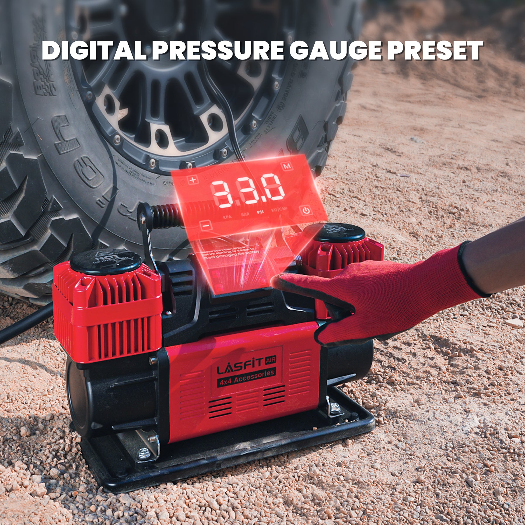 LASFIT X4 Off-Road Air Compressor, Dual-Cylinder 12V Tire Inflator with Auto-Stop for 4x4 Vehicles, Trucks, and RVs - Image 2