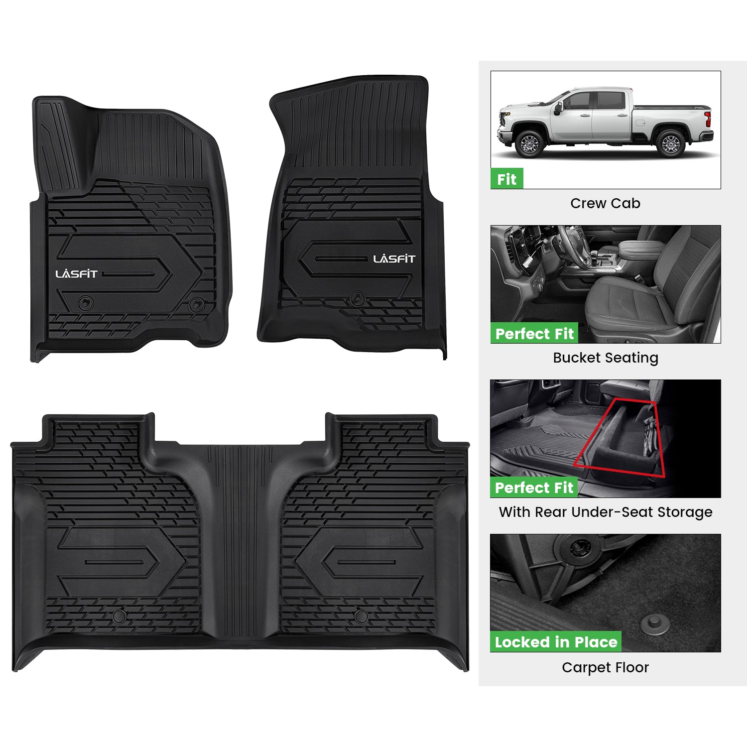 Fit for 2019-2026 Chevrolet Silverado 1500 Floor Mats, Fit Carpet Floor Only, Not Fit 2019 Silverado 1500 LD