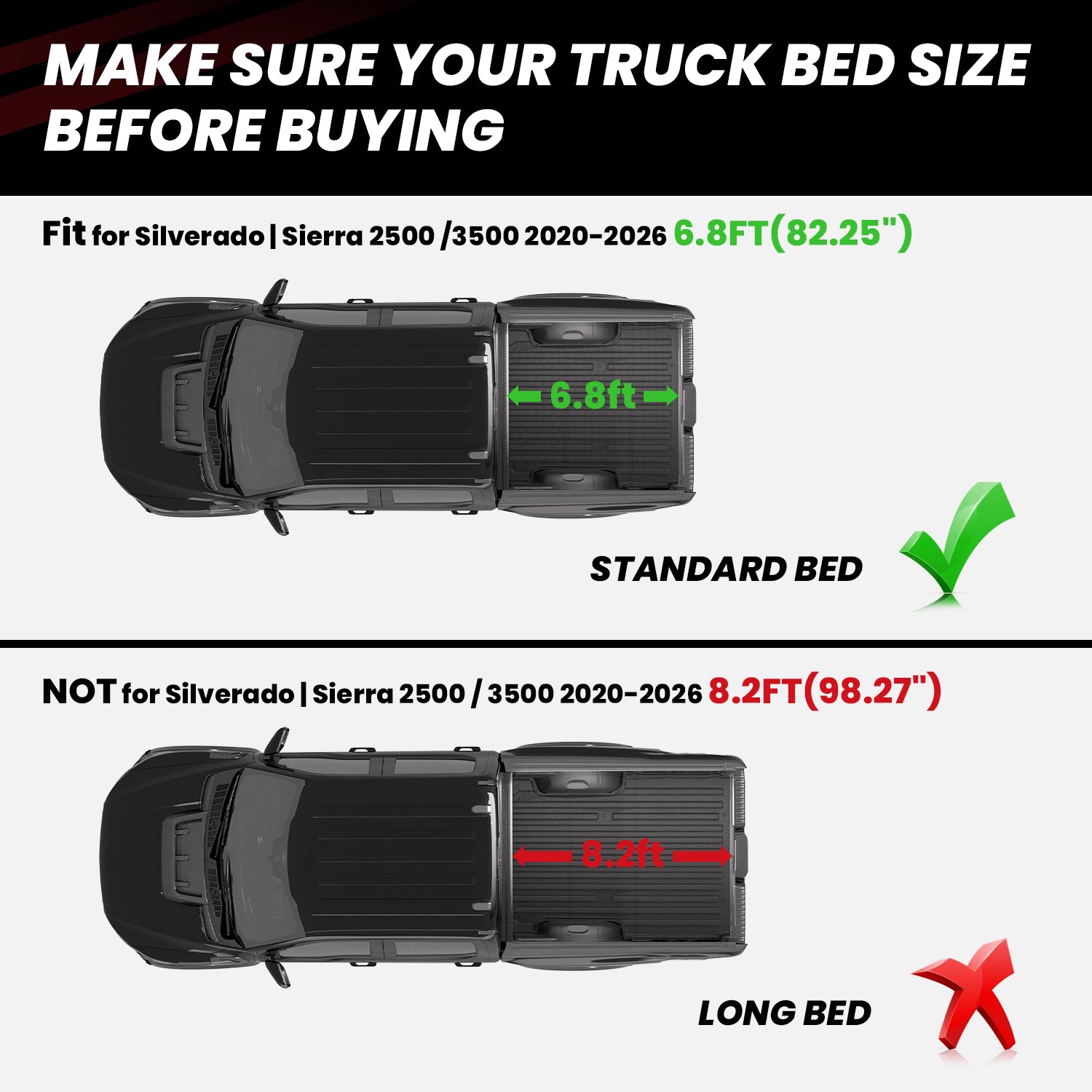 Fit for 2020-2026 Chevrolet Silverado 2500HD 3500HD 6.8FT Bed Mat or Tailgate Mat, Not for 5th Wheel Package - Image 2